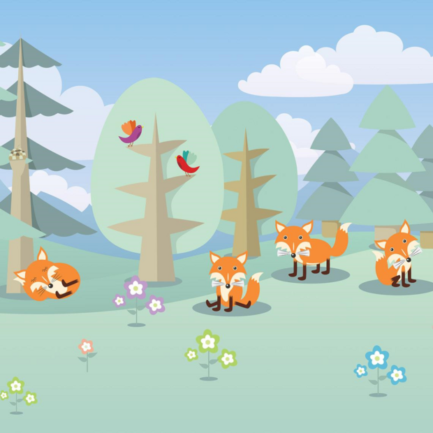 Vosjes behang In het bos