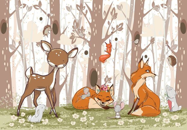 Hertje en vossen behang GEHELE AFBEELDING