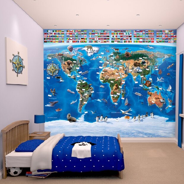 Wereldkaart behang - Walltastic