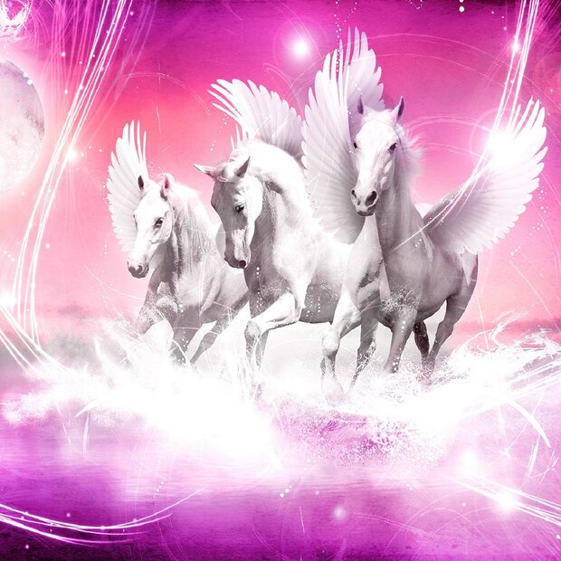Paarden fotobehang Pegasus roze - Vlies XL