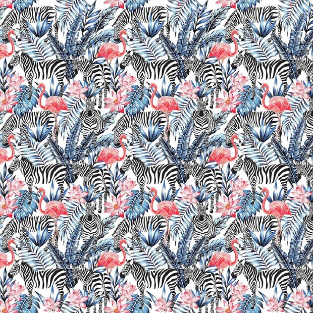 Flamingo behang met zebra