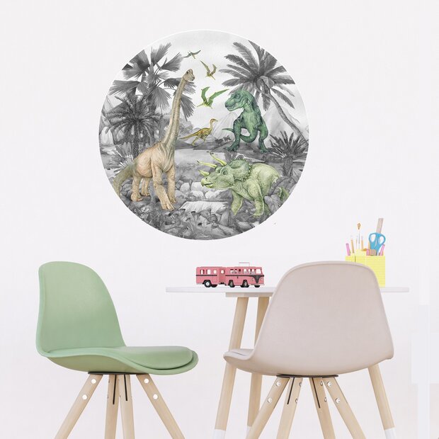 Dinosaurus muurcirkel Dinoland grijs