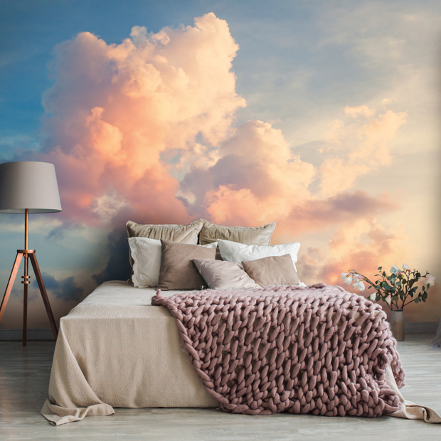 Roze wolken en blauwe lucht fotobehang