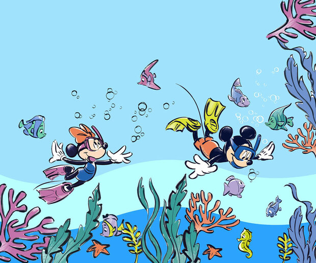 Mickey en Minnie behang Onderwater TOTALE AFBEELDING