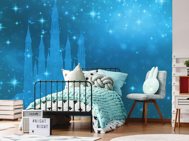 Prinsessen Kasteel behang Sterren Blauw 