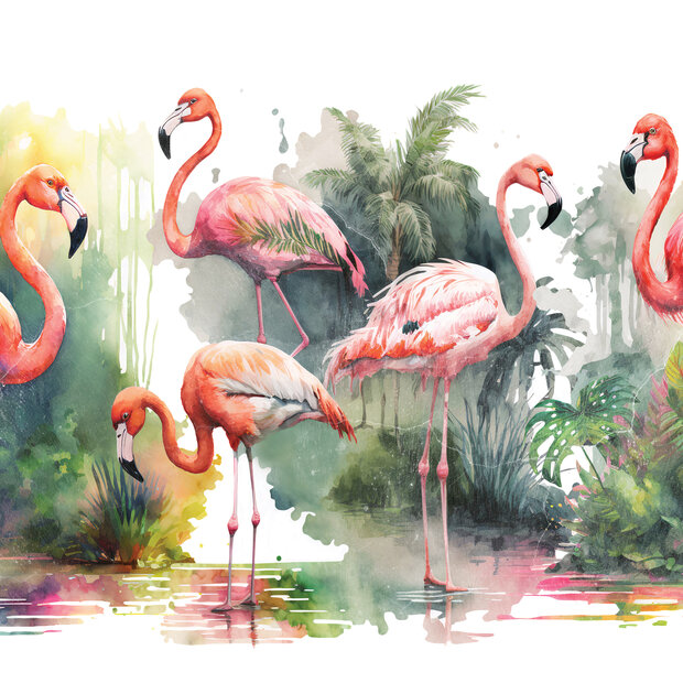 Aquarel fotobehang Flamingo&#039;s