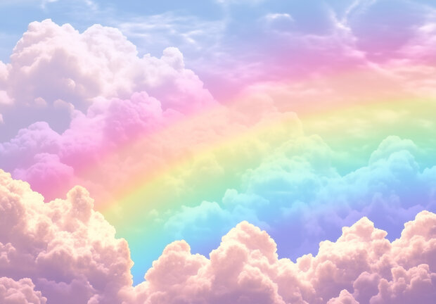 Regenboog in Wolken fotobehang