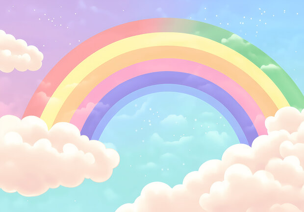 Kleurrijke Regenboog met Wolken fotobehang