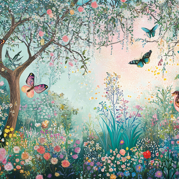 Bloementuin met Vlinders fotobehang 