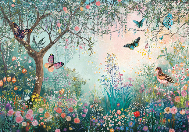 Bloementuin met Vlinders fotobehang 