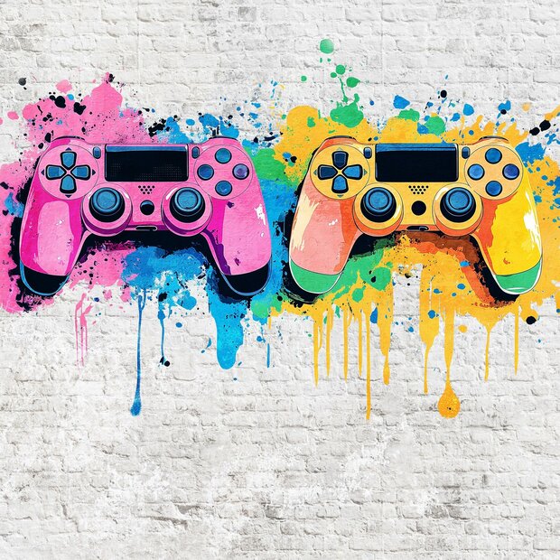 Game Controllers fotobehang Witte Muur