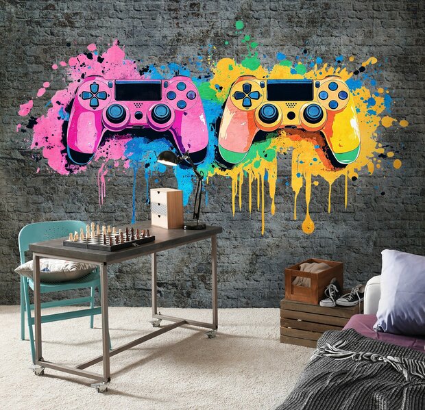 Game Controllers fotobehang Grijze Muur