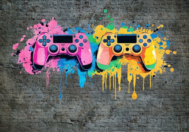 Game Controllers fotobehang Grijze Muur
