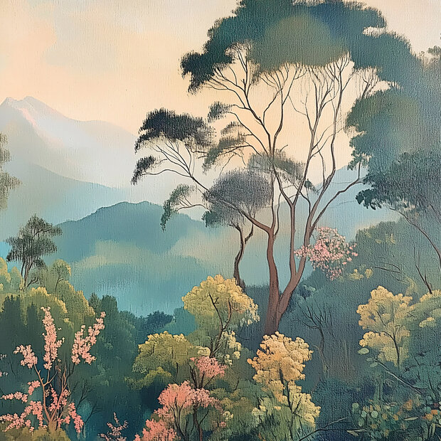 Geschilderd berglandschap fotobehang