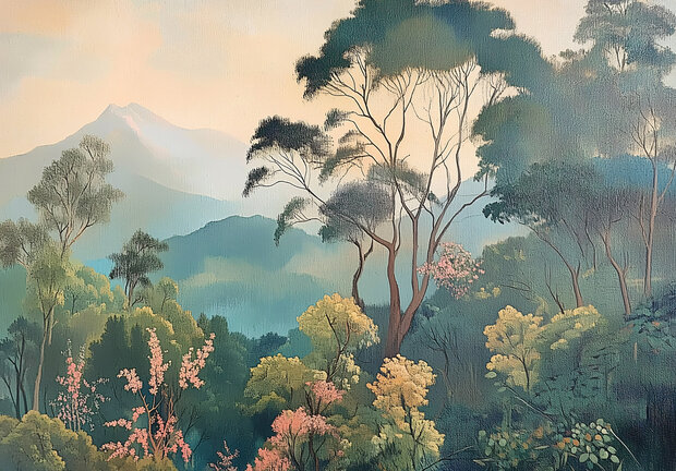 Geschilderd berglandschap fotobehang