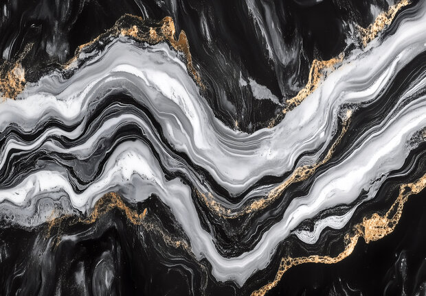 Marmer fotobehang Zwart Wit Goud