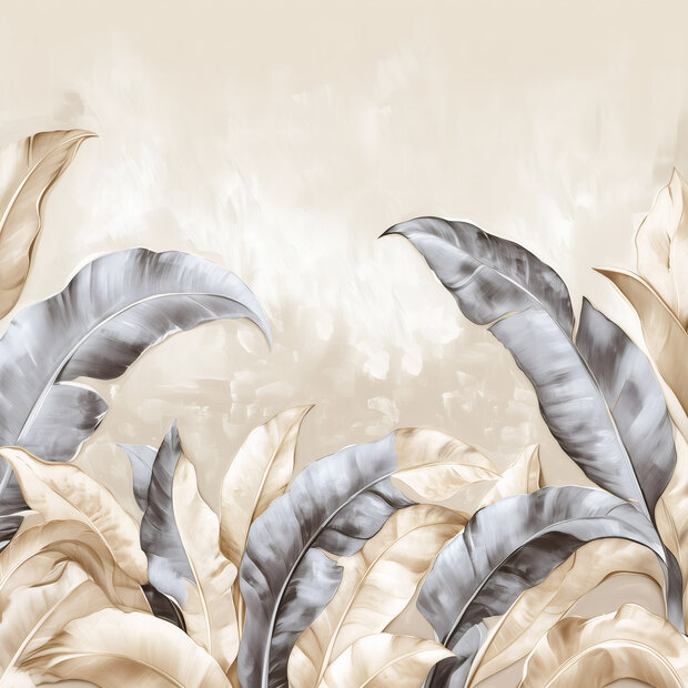 Grote bladeren fotobehang Beige Grijs