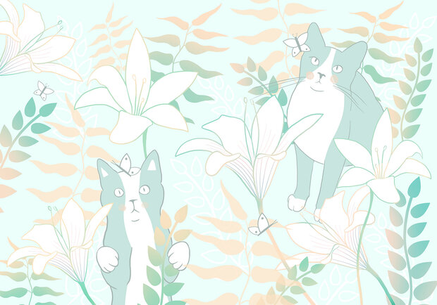 Katten behang Cat Matters - Groen