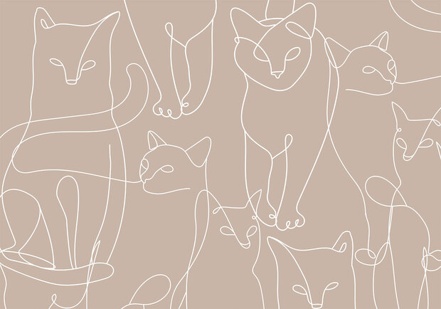 Katten behang Cat Line Art - Beige