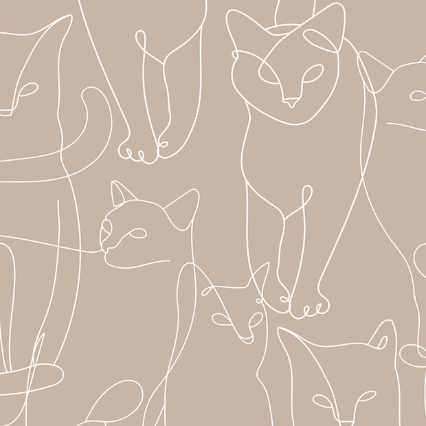 Katten behang Cat Line Art - Beige