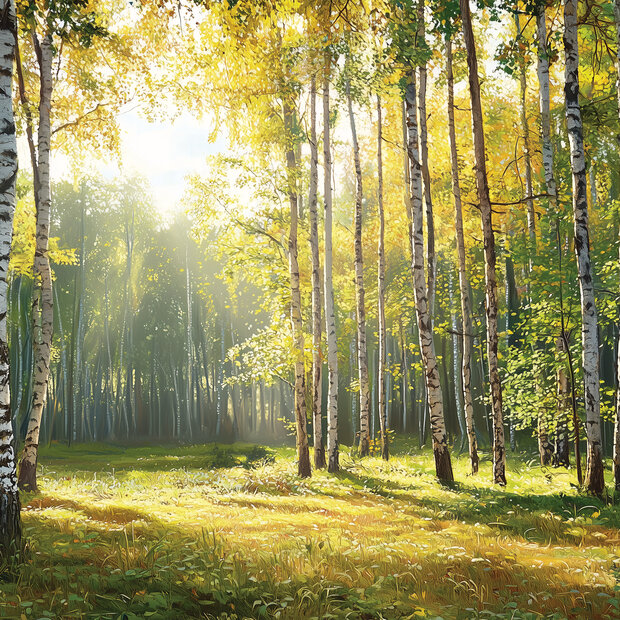 Zonnig Berkenbos fotobehang V89