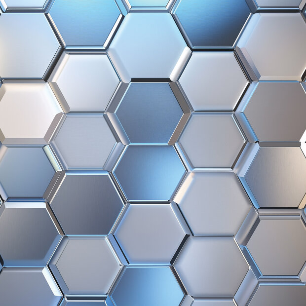 Hexagon fotobehang Blauw en Zilver