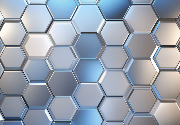 Hexagon fotobehang Blauw en Zilver