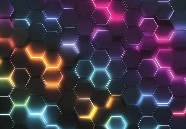 Hexagon fotobehang Neon