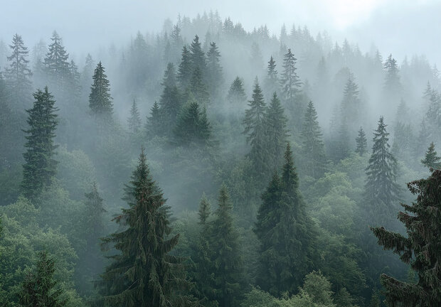 Mistig bos fotobehang V27