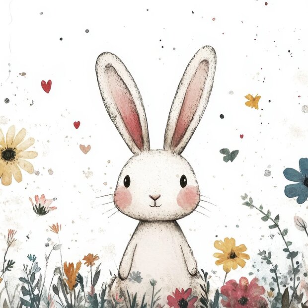 Konijntje in Bloementuin fotobehang 