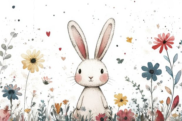 Konijntje in Bloementuin fotobehang 