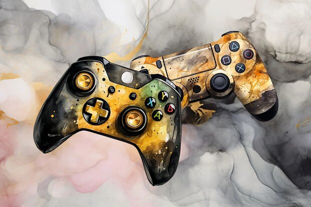 Game controllers fotobehang Geel