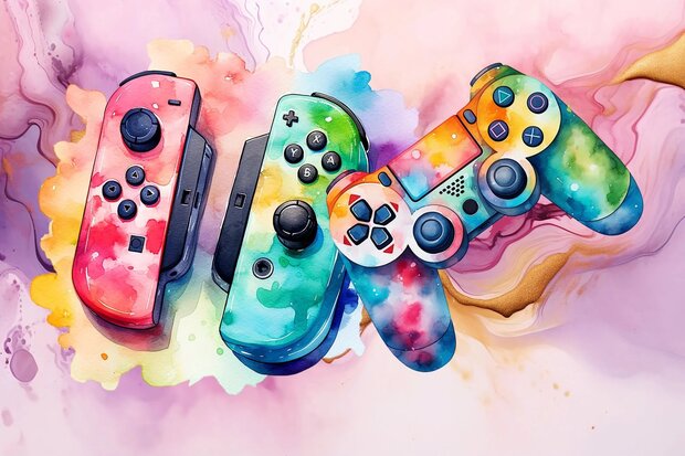 Kleurrijke Game Controllers fotobehang 