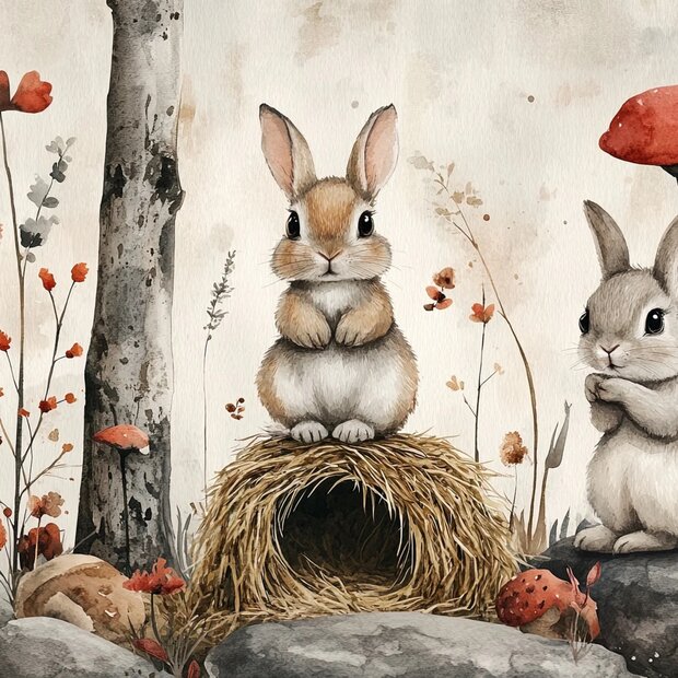 Konijntjes in het Bos fotobehang 