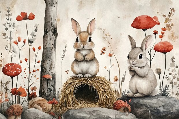 Konijntjes in het Bos fotobehang 