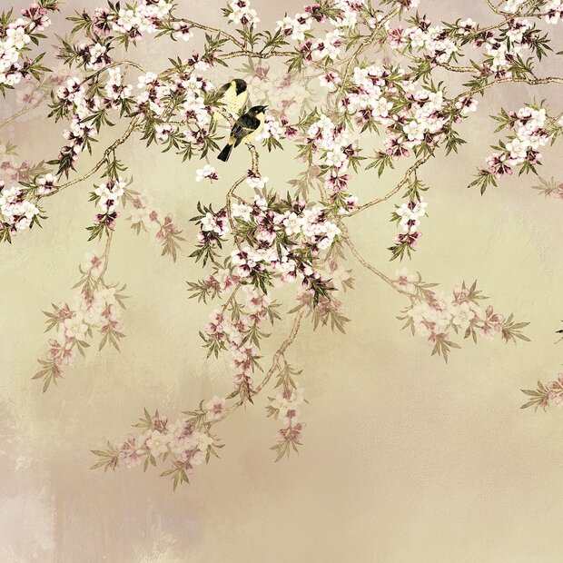 Bloesem fotobehang Love Birds