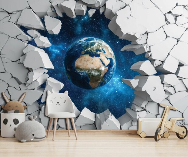 Planeet Aarde fotobehang 3D Muurbreuk