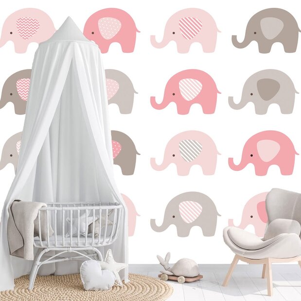 Babykamer behang Roze Olifantjes L