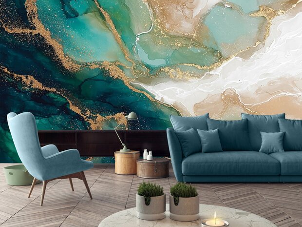 Marmer fotobehang Groen Goud