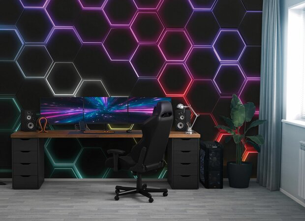 Neon Hexa Glow fotobehang