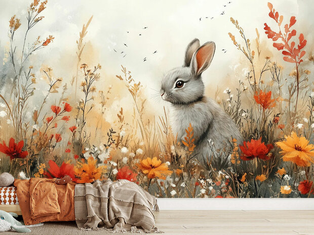 Autumn Meadow Bunny fotobehang 