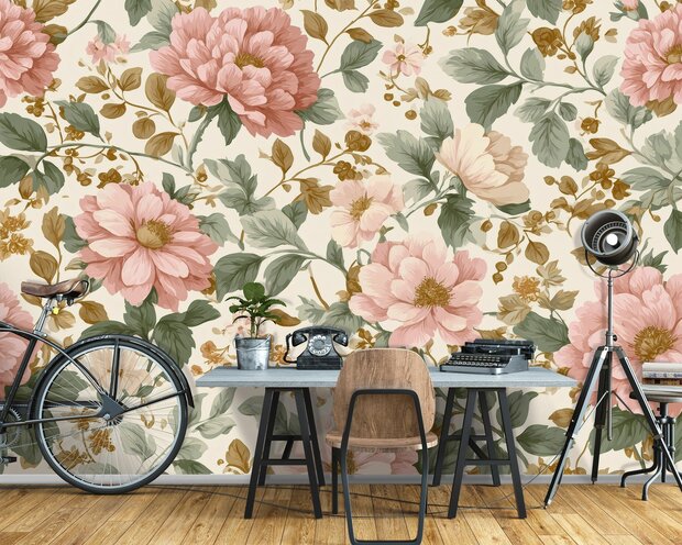Pioenrozen bloemen fotobehang Vintage Peony