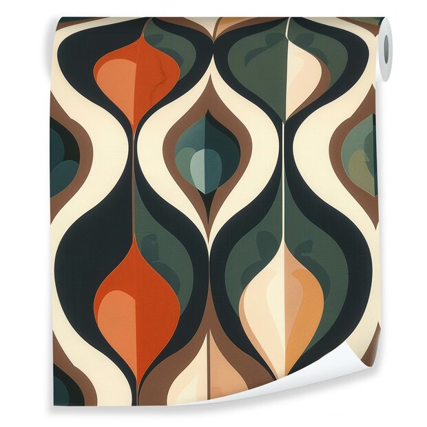 Vliesbehang &ndash; Retro grafisch design | Groen &amp; Terracotta