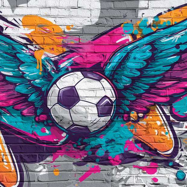 Voetbal Graffiti Fotobehang met Vleugels