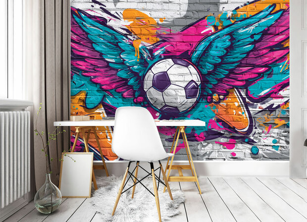 Voetbal Graffiti Fotobehang met Vleugels
