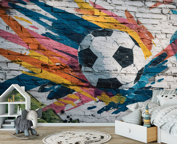 Voetbal Graffiti Fotobehang Kleurrijke Strepen