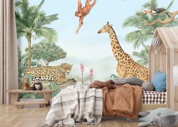 Jungle Dieren onder Palmen fotobehang