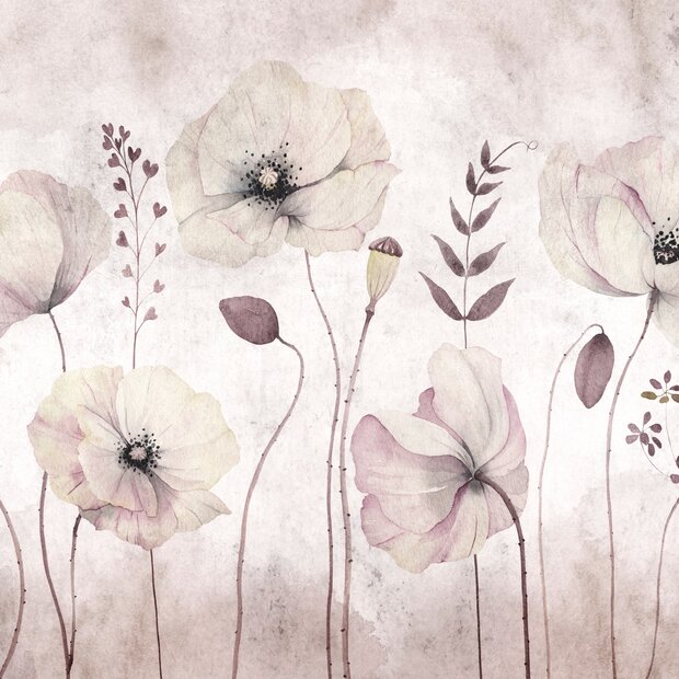 Aquarel fotobehang Papaver bloemen