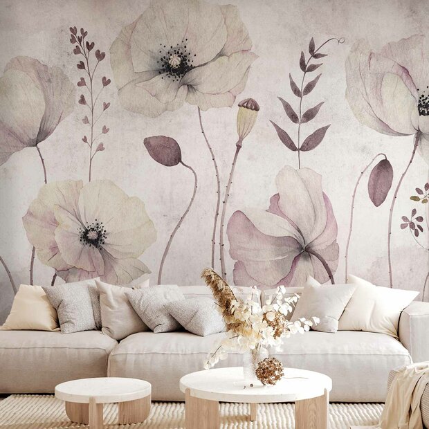 Aquarel fotobehang Papaver bloemen