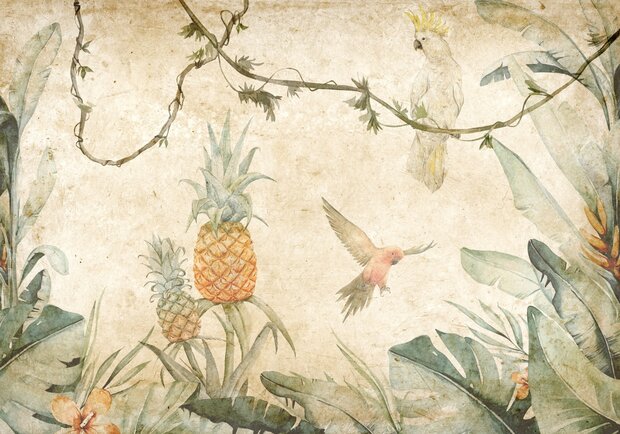 Tropisch botanisch fotobehang met vogels